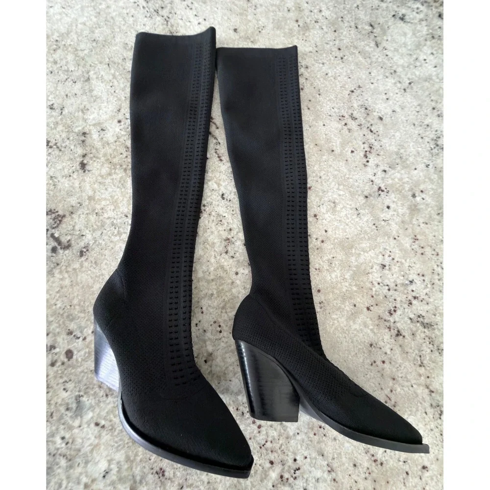 Jeffrey‎ Campbell Size 8.5 Black Over-the-Knee Knit Wedge Boots